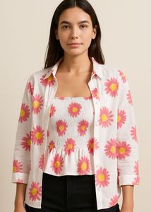 PRETTY FLOWER PRINT TOP AND SHIRT SET FOR GIRLS