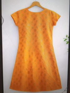 Floral Embroidered Yellow short Kurti