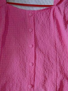 Pink Puff Sleeve Button Top