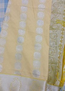 Elegant White And Green Color Silver Zari Saree