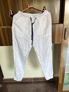 New White Linen Jogger Pant For Summer