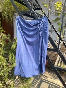 Blue Wrap Skirt with waist tie up details.