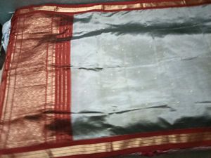 Elegant Grey color Dharmavaram Saree with RedBorde