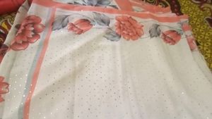 Silk Georgette  White Chamki Saree