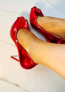 Metallic Heels Red 4 Inch Heel