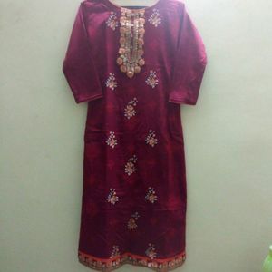Maroon Embroidered Kurti