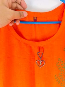Orange Floral Print Tunic Top