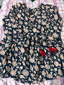 Floral Print Navy Blue Kurta