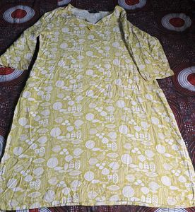 Yellow Printed Cotton Kurti/Dress – 3/4 Sleeve