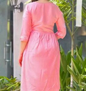 Coral Pink With White Embroidery,