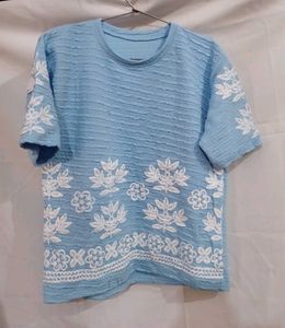 Blue Embroidered Women's Top