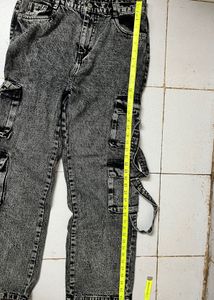 Grey Denim Cargo Pants