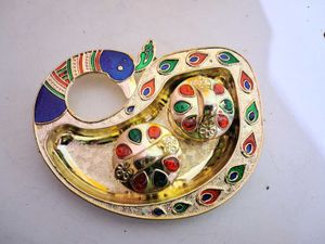 Peacock Showpiece with Tikka And Rice Bowl