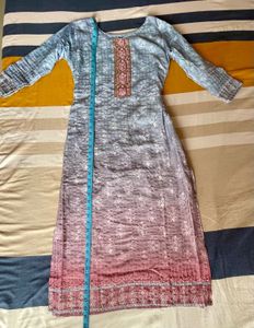 Pink Blue Kurta Set With Dupatta