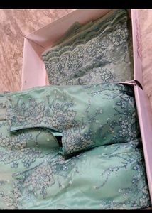 Aqua Floral Embroidered Tulle Gown