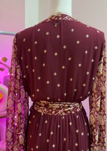 Burgundy Patterned Wrap Dress