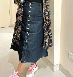 Blue Denim Midi Skirt