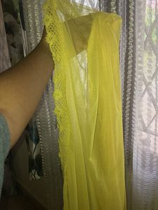 Yellow Net Dupatta with Lace Border