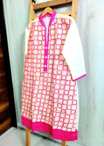 Pink &amp; White Embroidered Kurti Size-38-40