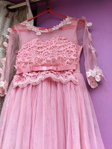 Pink Embroidery Net Gown