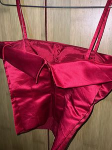Red Satin Bardot Top