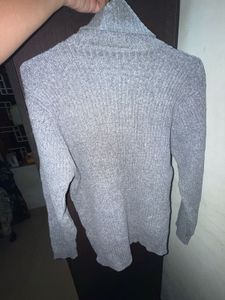 Gray Turtleneck Cable Knit Sweater