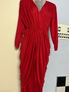Red Dhoti Style Attached Bottom Dress