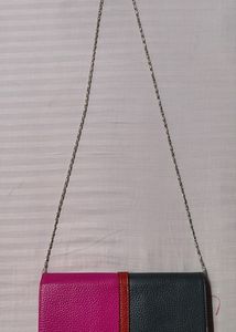 HERMES brand Hot Pink And Dark Grey Clutch With String