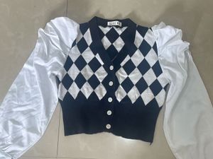 Argyle Puff Sleeve Cardigan