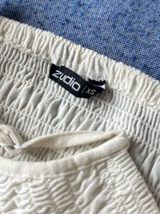 White Shirred Crop Top | Size XS | Zudio