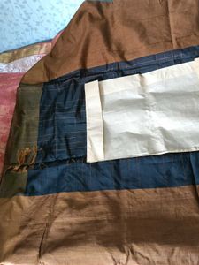 Handwoven Silk Plaid Fabric Saree -Black&amp;Mustard