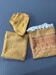 Yellow Mekhela Chador Including  Stitched Blouse