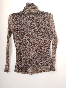 leopard print turtle neck mesh top.