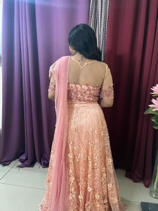 Peach Floral Embroidered Lehenga
