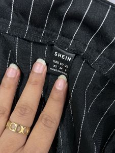 Striped Blazer &amp; Pants Set With Neck Band