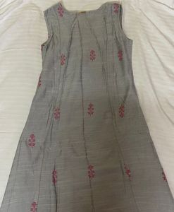 Grey Embroidered Sleeveless Dress