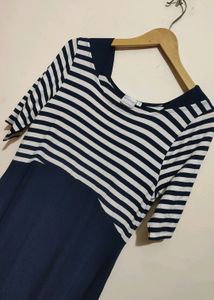 Navy Blue &amp; White Lining Dress For Girl Or Woman