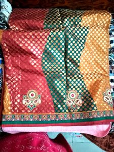 beautiful halfand half full orange saree