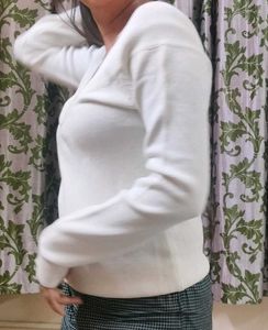 White V-Neck Knit Sweater
