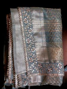 Gery Saree Sequins Border Work