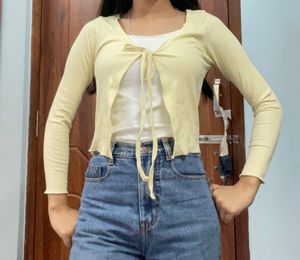 Pastel Yellow Tie Front Cardigan