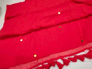 Red Cotton Tassels Saree ❤️