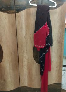 red and black party wear heavy work saree