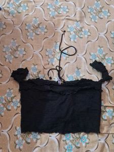 Black Lace-Up Crop Top