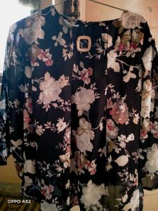 Floral Print Blouse with Buckle