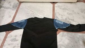 Distressed Denim &amp; Black T-Shirt