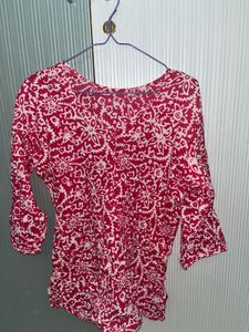 Pink Floral Print Short Kurti