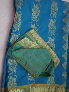 Blue &amp; Gold Floral Saree