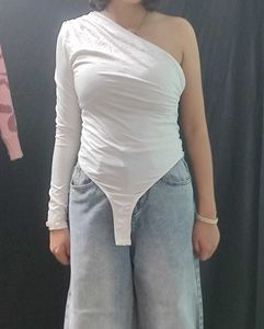 Chic White One-Shoulder Bodysuit