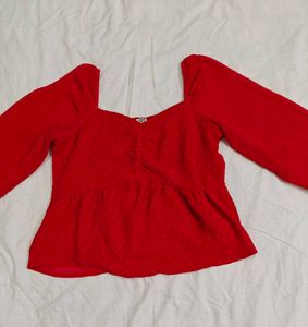 Red Sweetheart Neck Top For Women